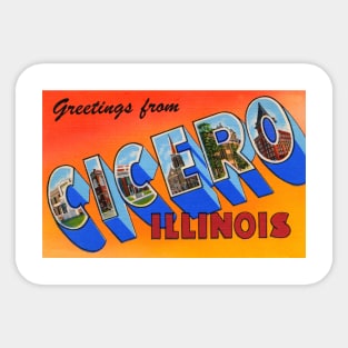 Greetings from Cicero Illinois, Vintage Large Letter Postcard Sticker